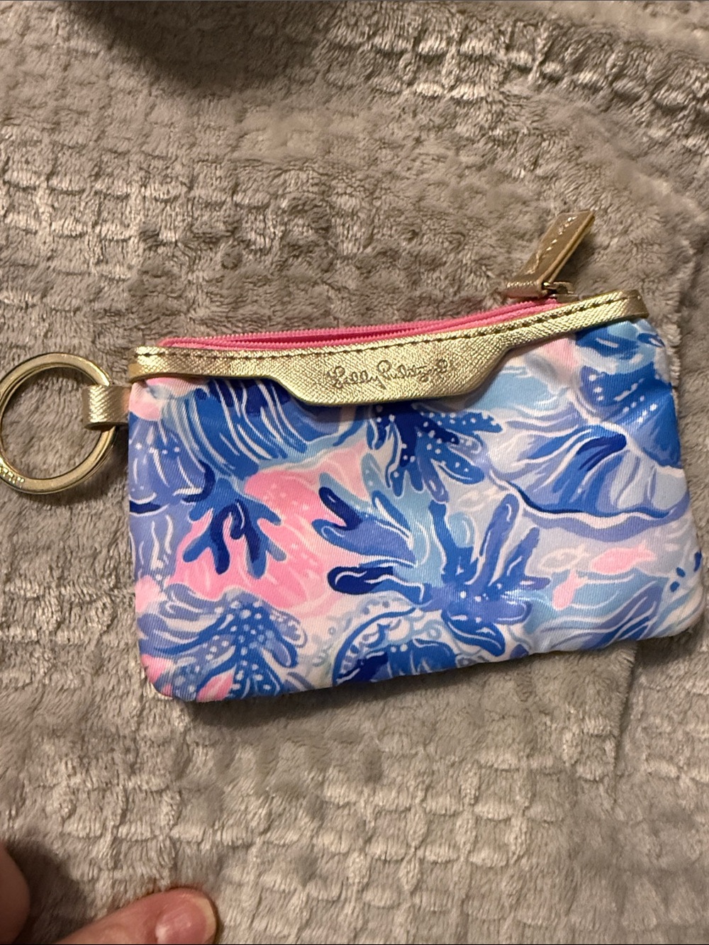 Lilly Pulitzer Gold-Trim Blue and Pink Floral Keyring Card Pouch
